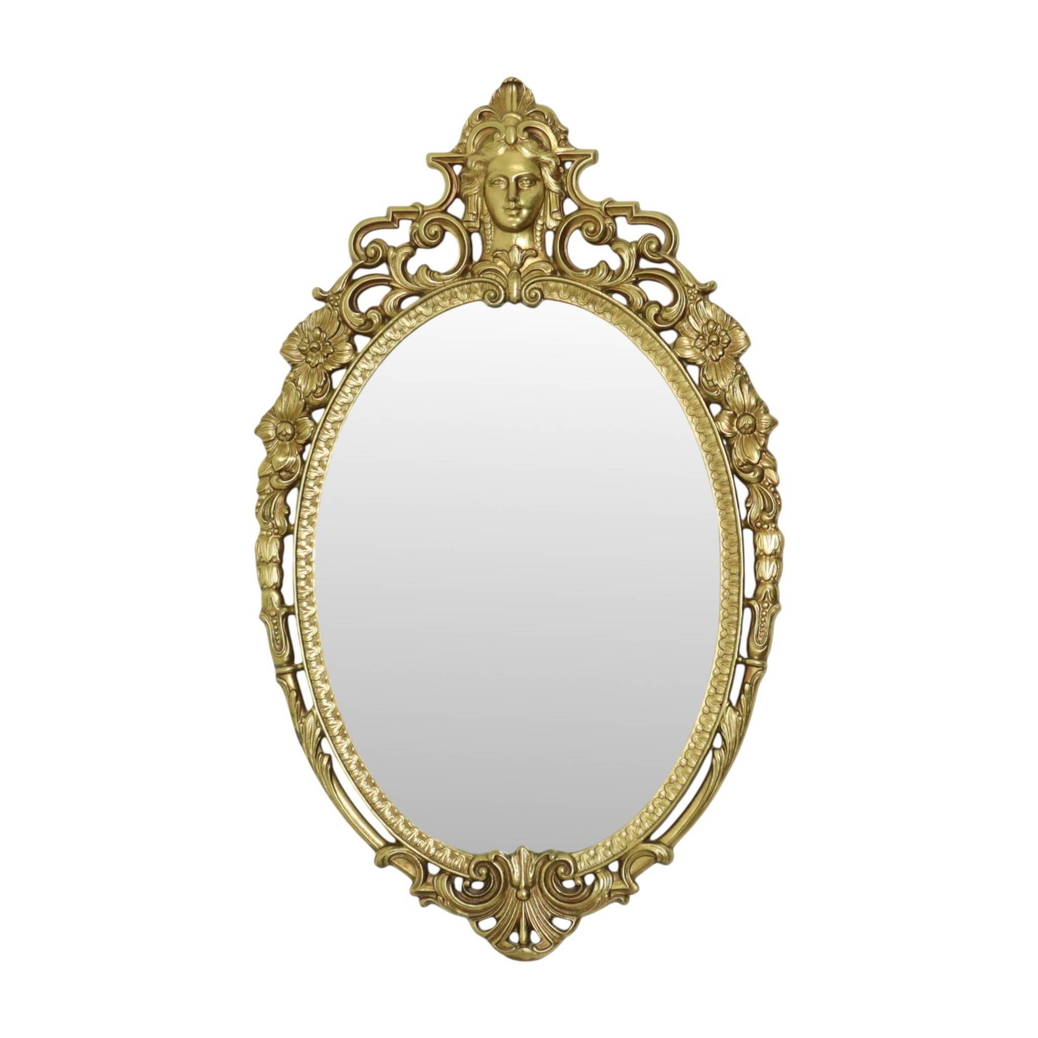 French Brass Crested Mirror Gold Baroque Louis XV Style 1950s