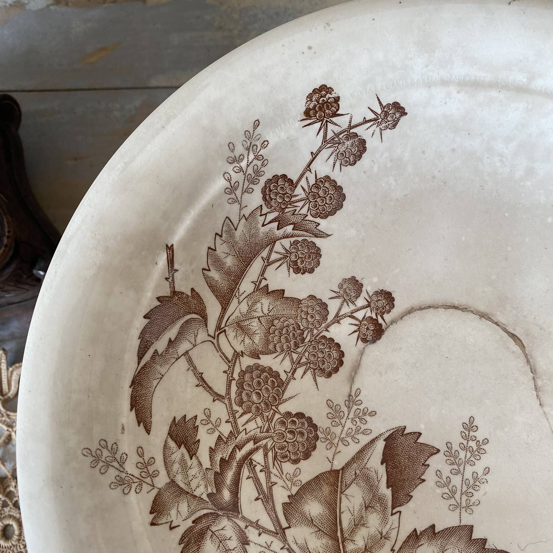 Sepia ironware compote dish, antique fruit bowl.