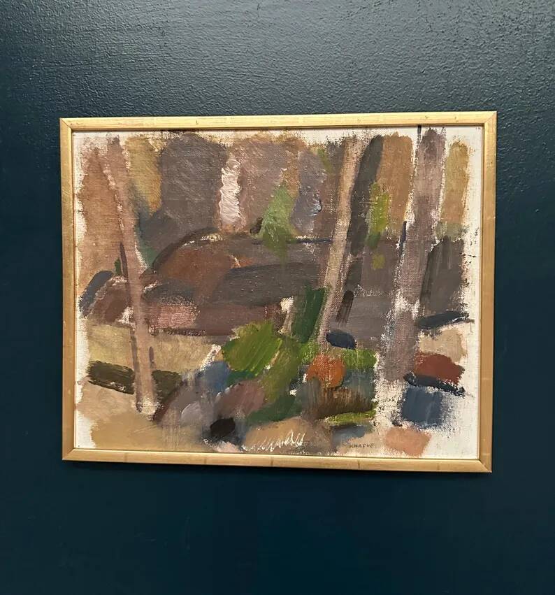 Swedish Oil on Panel“Composition” by Nils Folke Knafve –Vintage & Framed