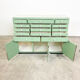 Vintage mint green dentist drawer unit with opaline glass top