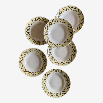 Lot de 6 assiettes creuse vintage au décor jaune et noir