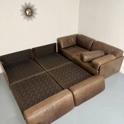 Canapé d’angle modulable DS-76 en cuir marron design De Sede année 80 
