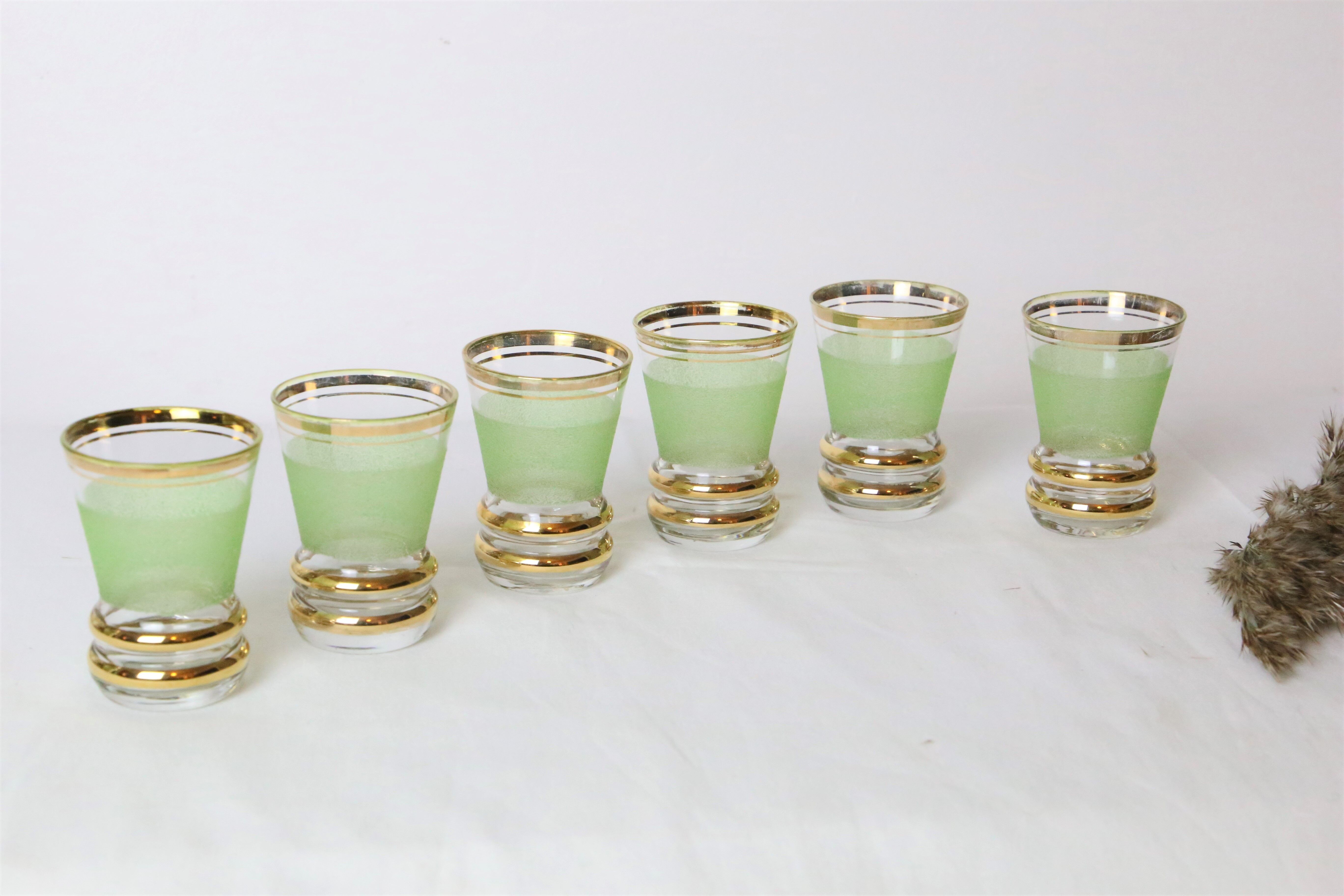 Set of 6 vintage glasses, granite and gold, vintage, authentic, 70s