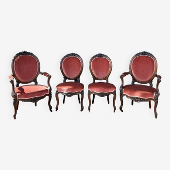 Ensemble comprenant une paire de fauteuils + une paire de chaises époque Napoléon III en palissandre