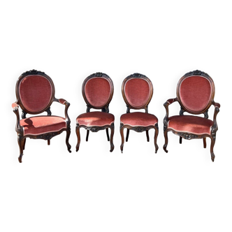 Set including a pair of armchairs + a pair of Napoleon III period chairs in rosewood