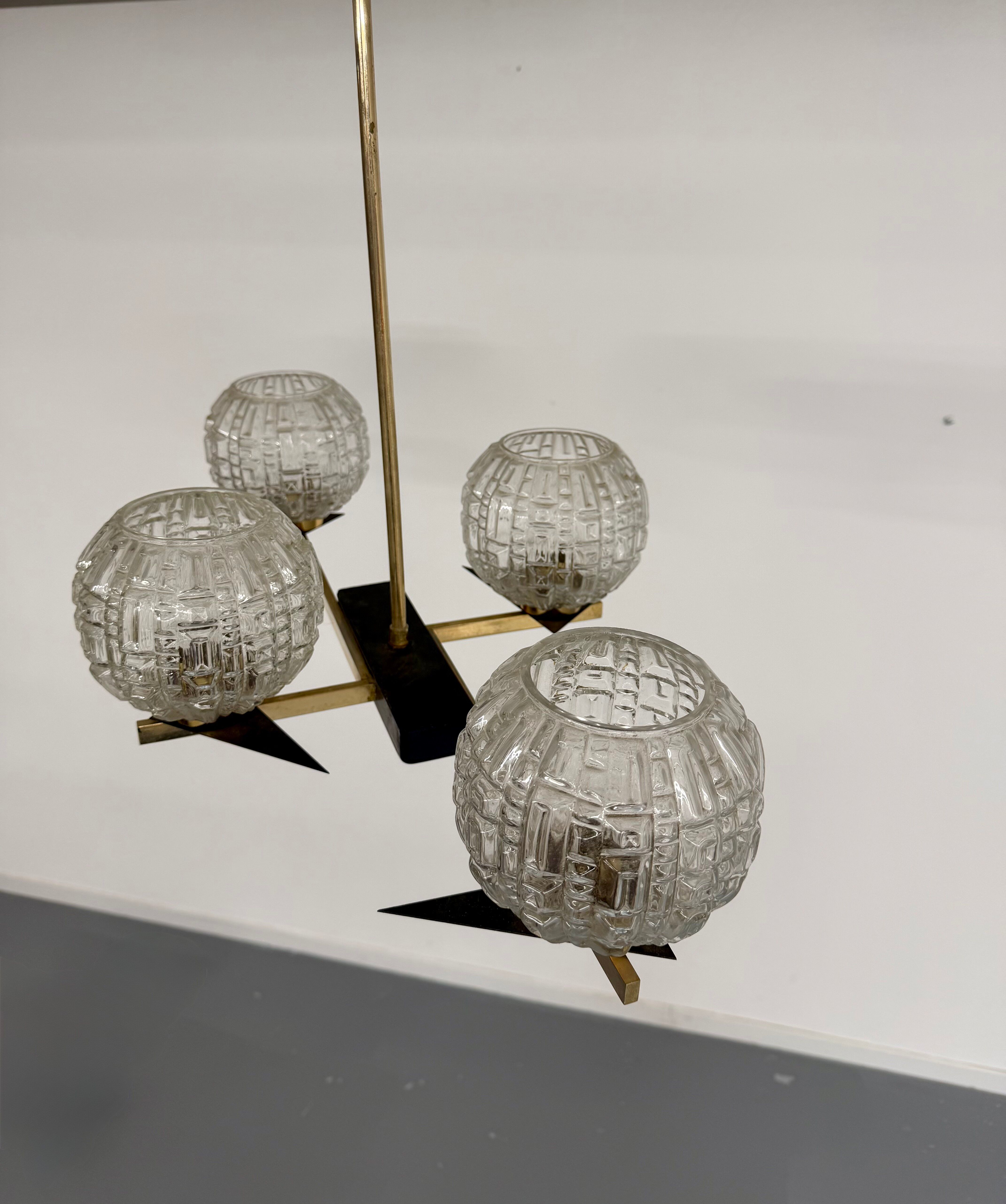 Lampe Suspension Maison Arlus 4 feux design français année 60