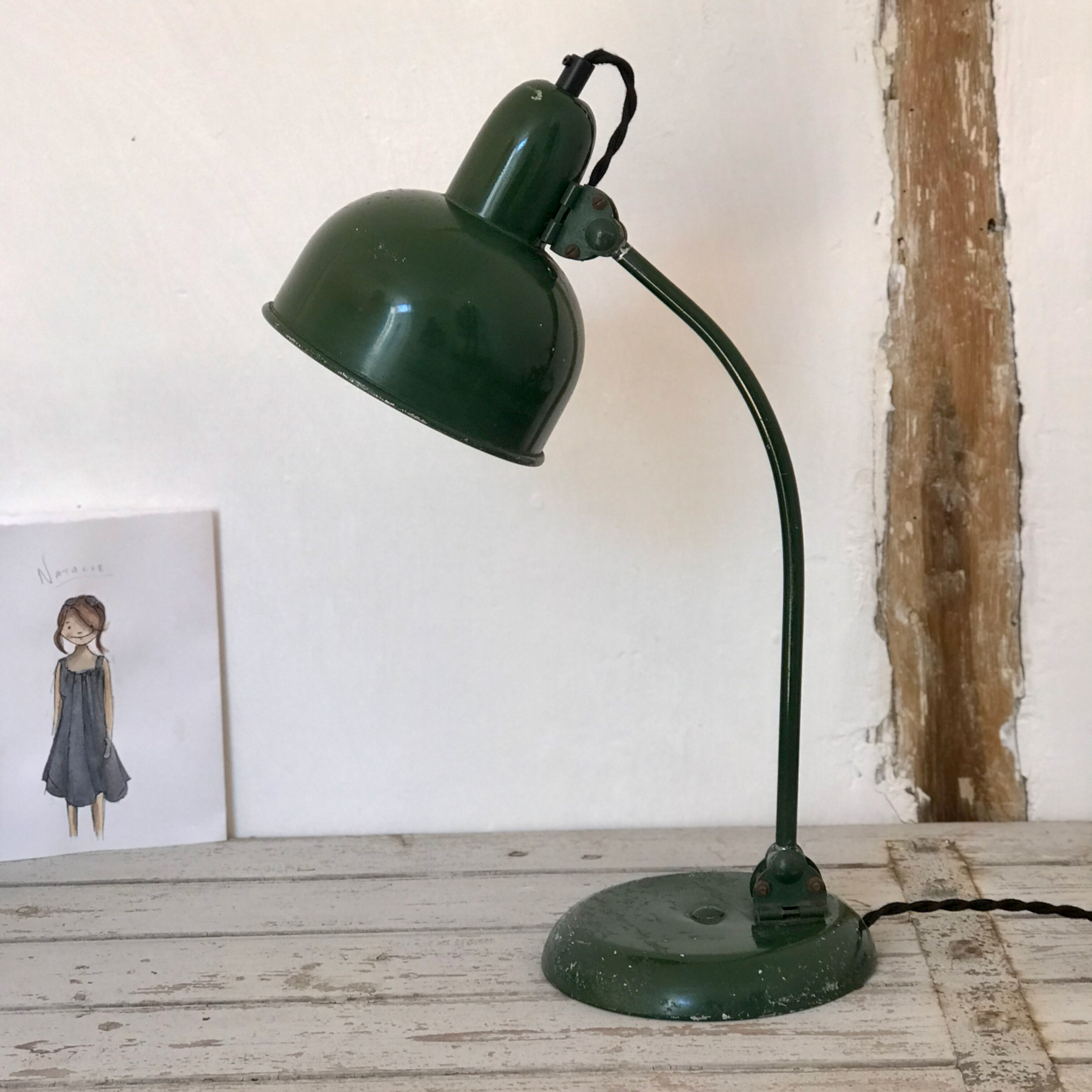 Green metal desk lamp