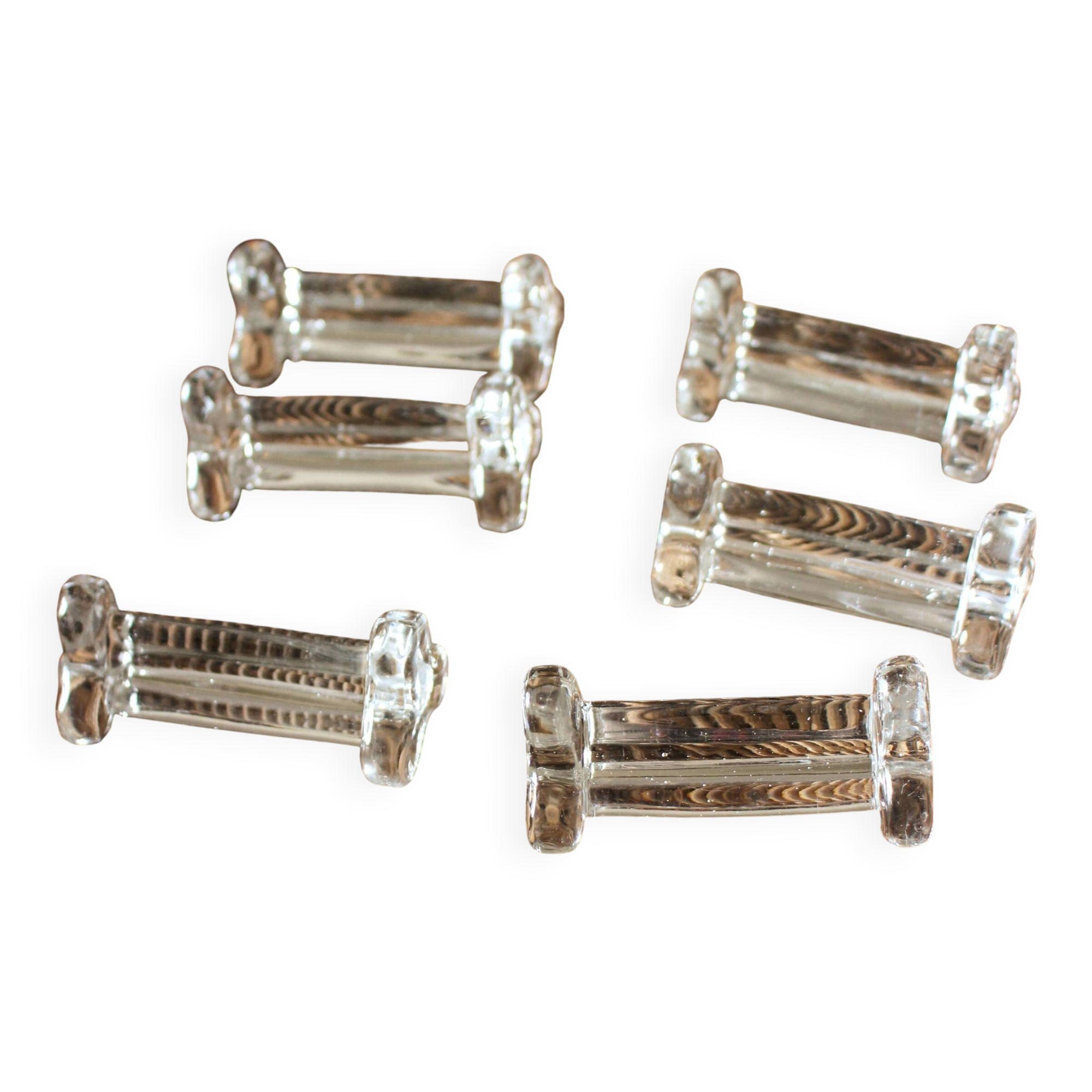 A set of 6 transparent trilobite glass knife rests.