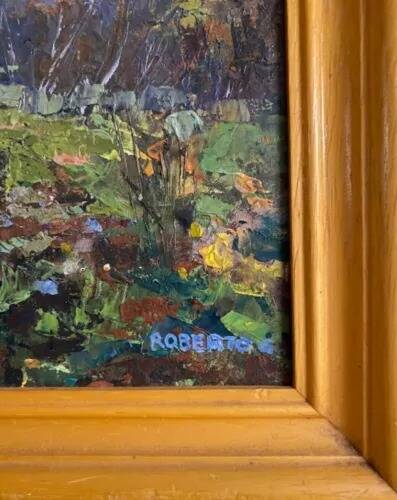 Vintage Signed Oil Painting Landscape Lake & Trees Scene