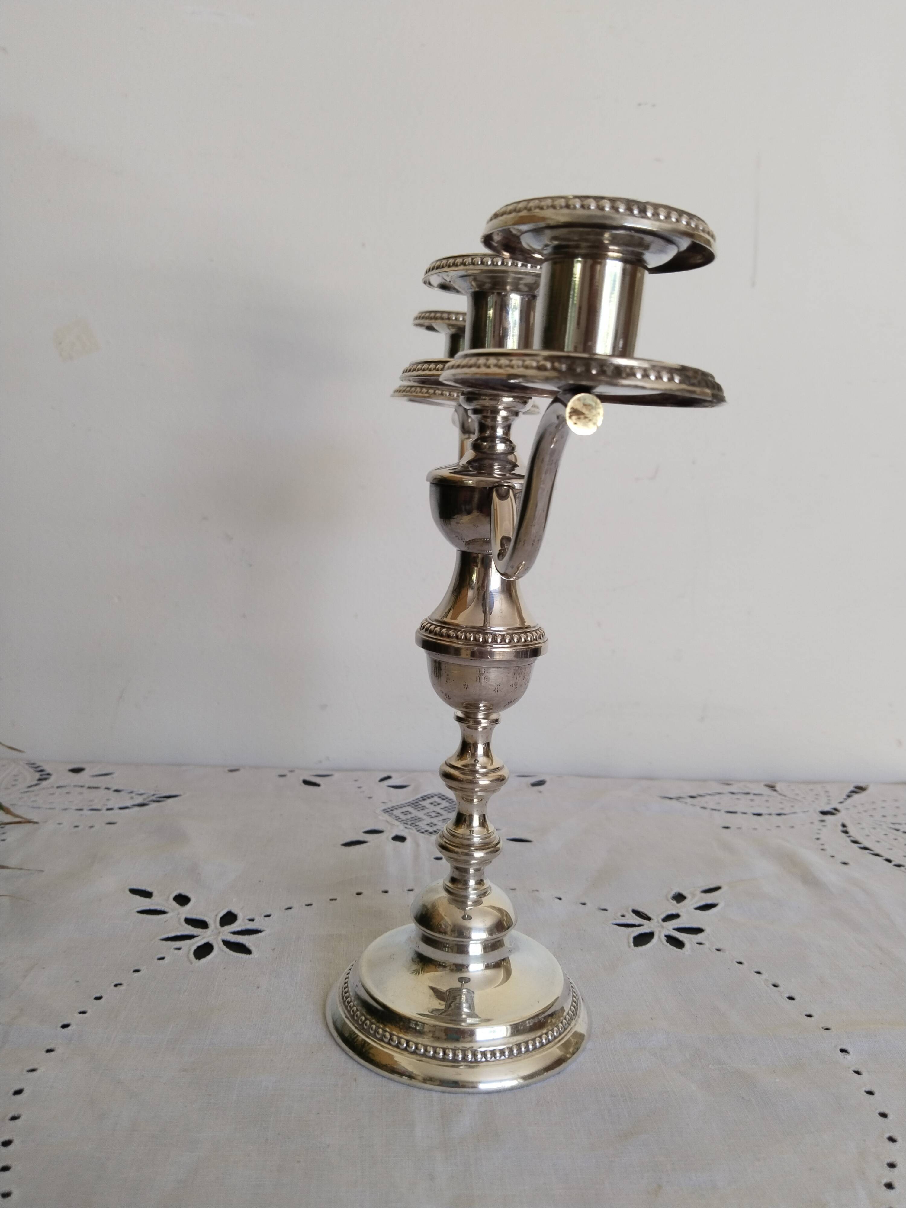3-branched candle holder in silver metal