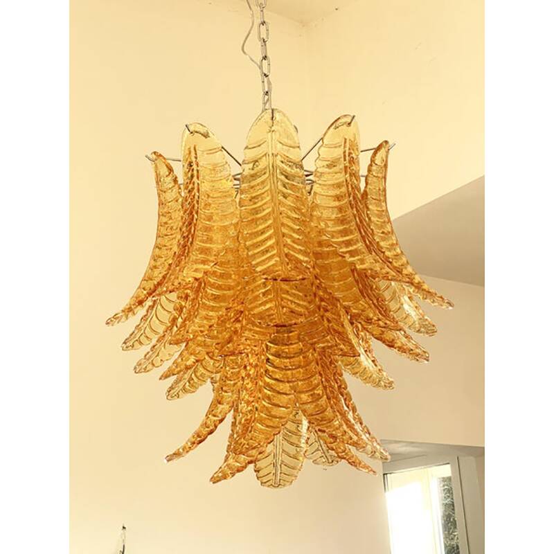 Contemporary Italian Amber “Felci” Murano Glass Chandelier