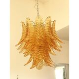 Contemporary Italian Amber “Felci” Murano Glass Chandelier