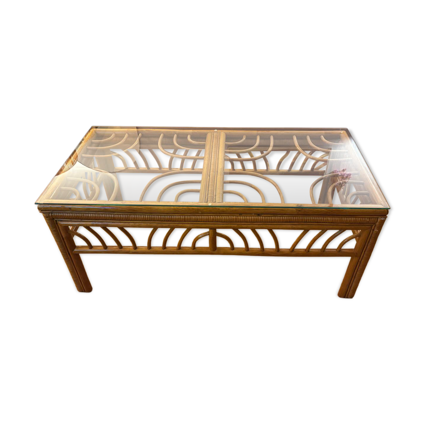 Glass and rattan coffee table