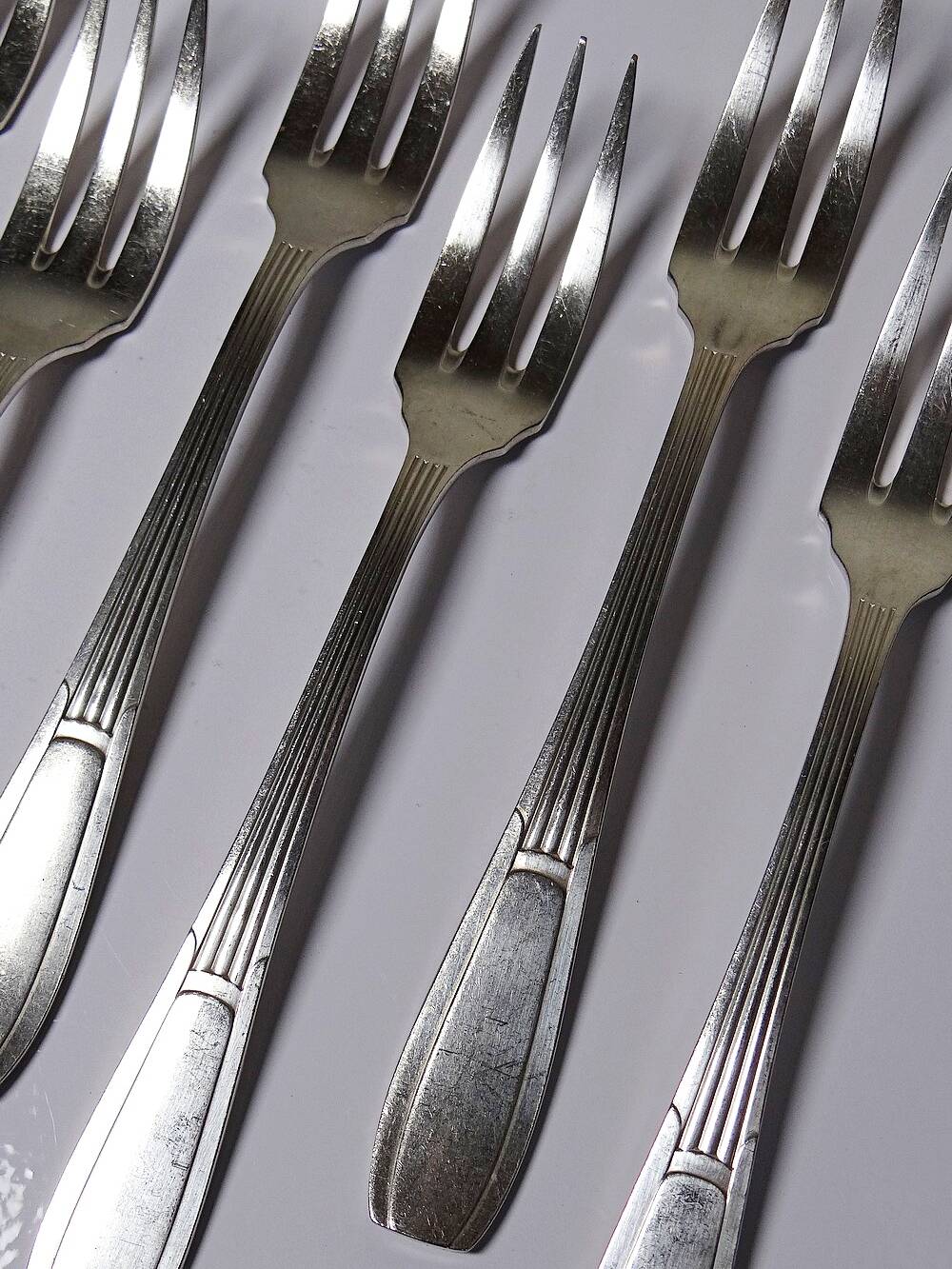 6 vintage/antique silver-plated trident forks, art deco style, SFAM