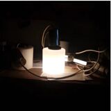 Vintage pendant light in opaline and gold