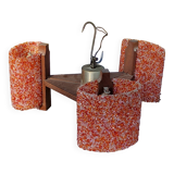 70s Scandinavian style chandelier in wood and orange granite resin 3 lights