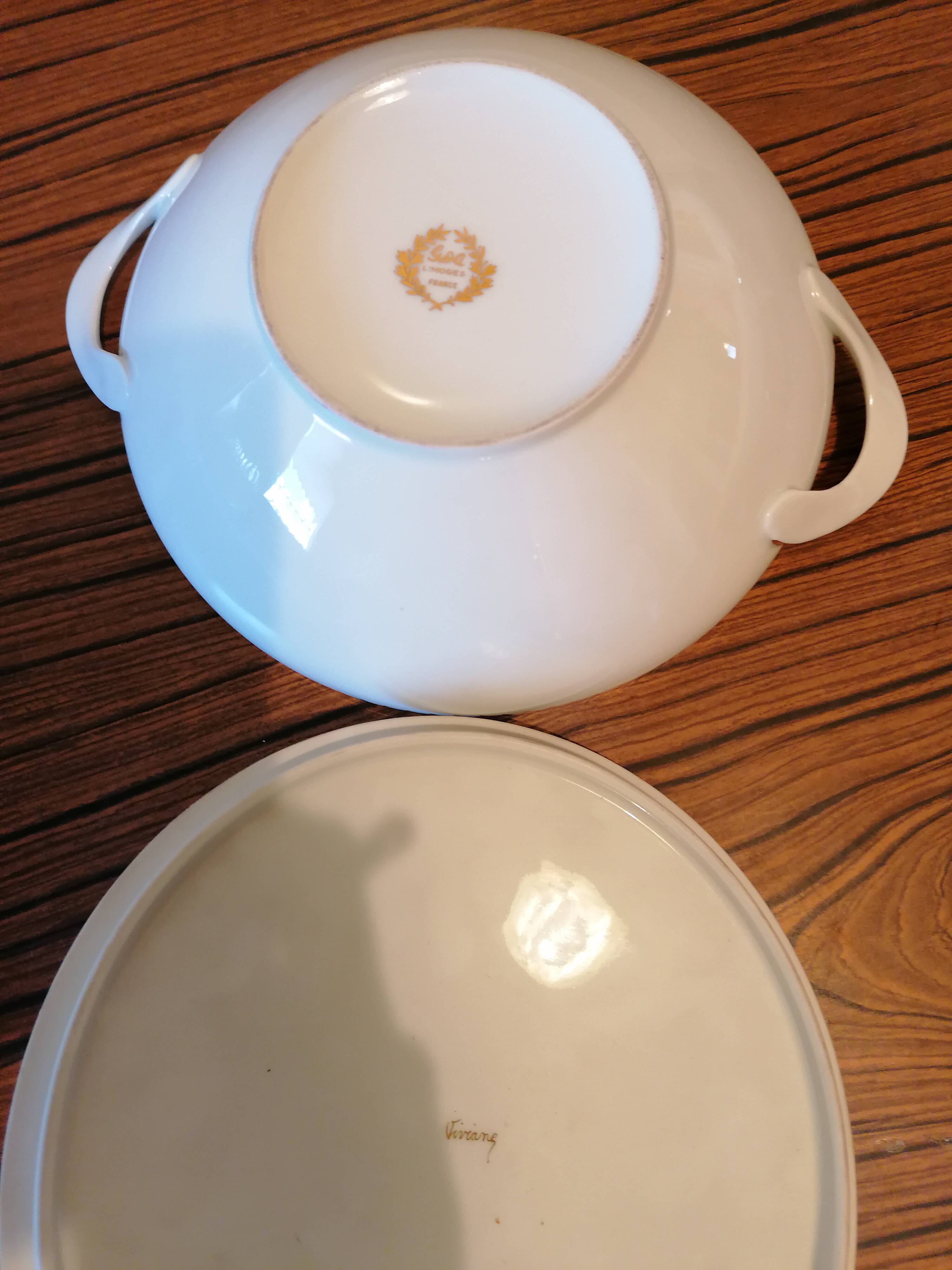 Oval serving dish and soup tureen in Limoges porcelain GDA ("Viviane")