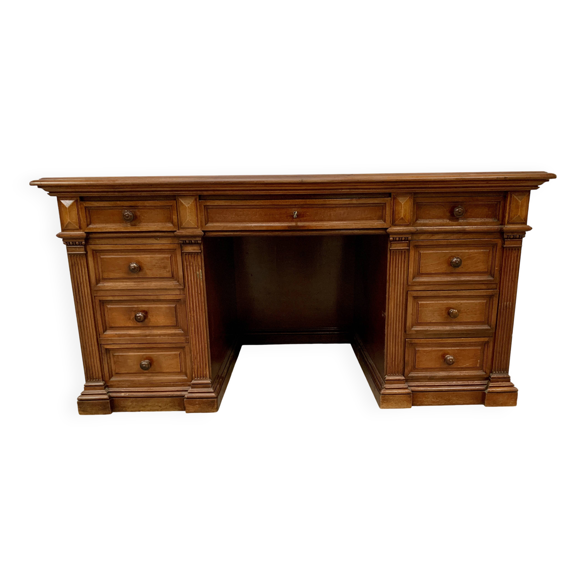 Napoleon III desk with pedestals in solid walnut 19th century