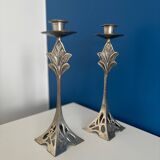 Set of 2 Art Deco Style Metal Candlesticks - Elegant and Vintage Candle Holders
