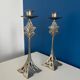 Set of 2 Art Deco Style Metal Candlesticks - Elegant and Vintage Candle Holders