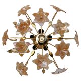 Murano Vintage Ceiling Light Orange Iridescent Flowers, 1970s