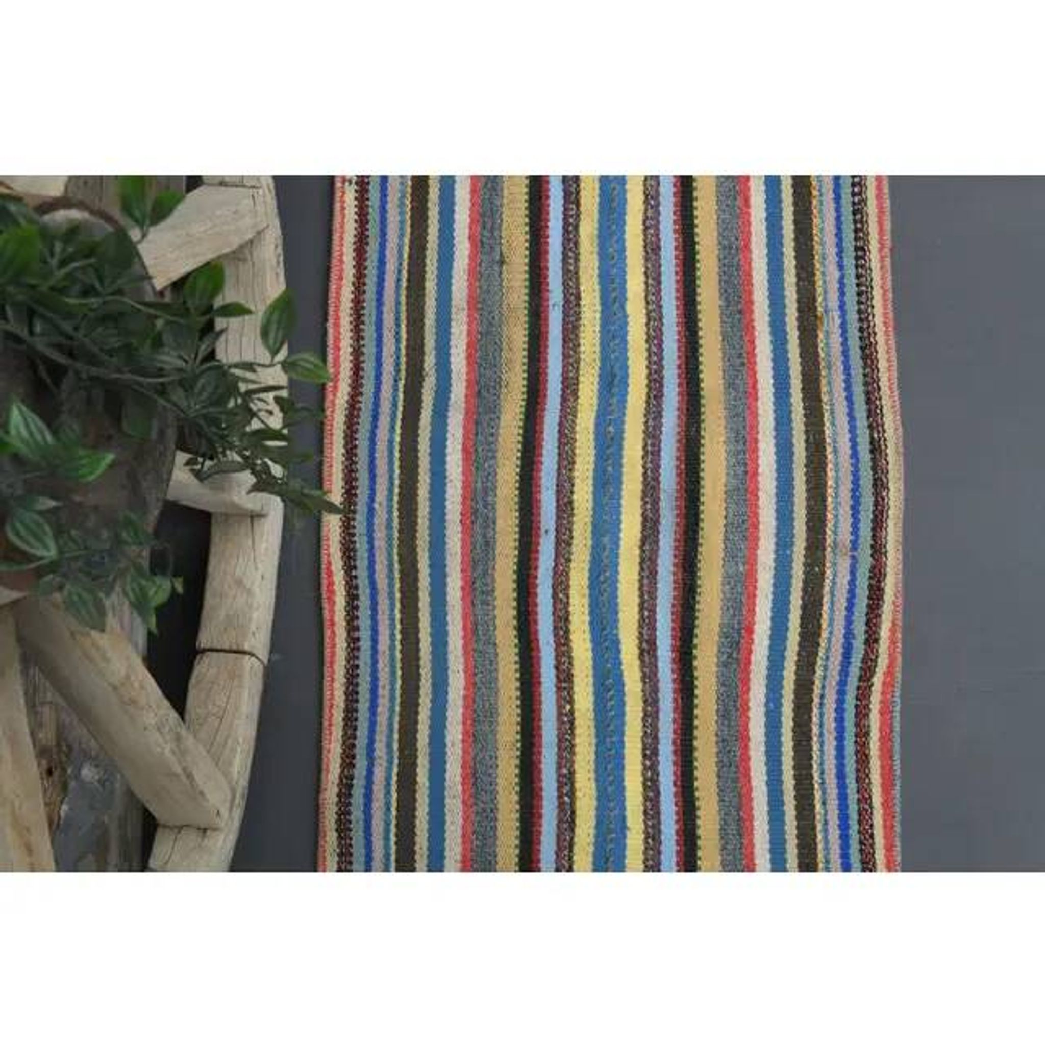 1970s Vintage Turkish Oushak Handmade Wool Cotton Blue Runner Rug 56x229