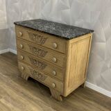 Art Deco chest of drawers in black marble and stripped solid oak