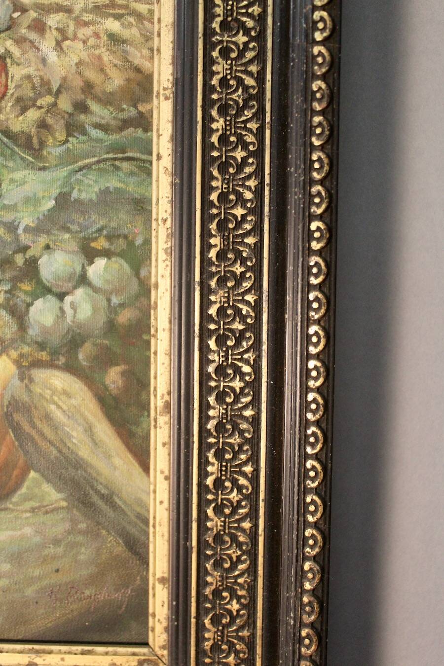 Decorative painting gallant scene in black and gold frame