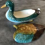 Central soup, dish and lid in polychrome enamelled ceramic, duck shape