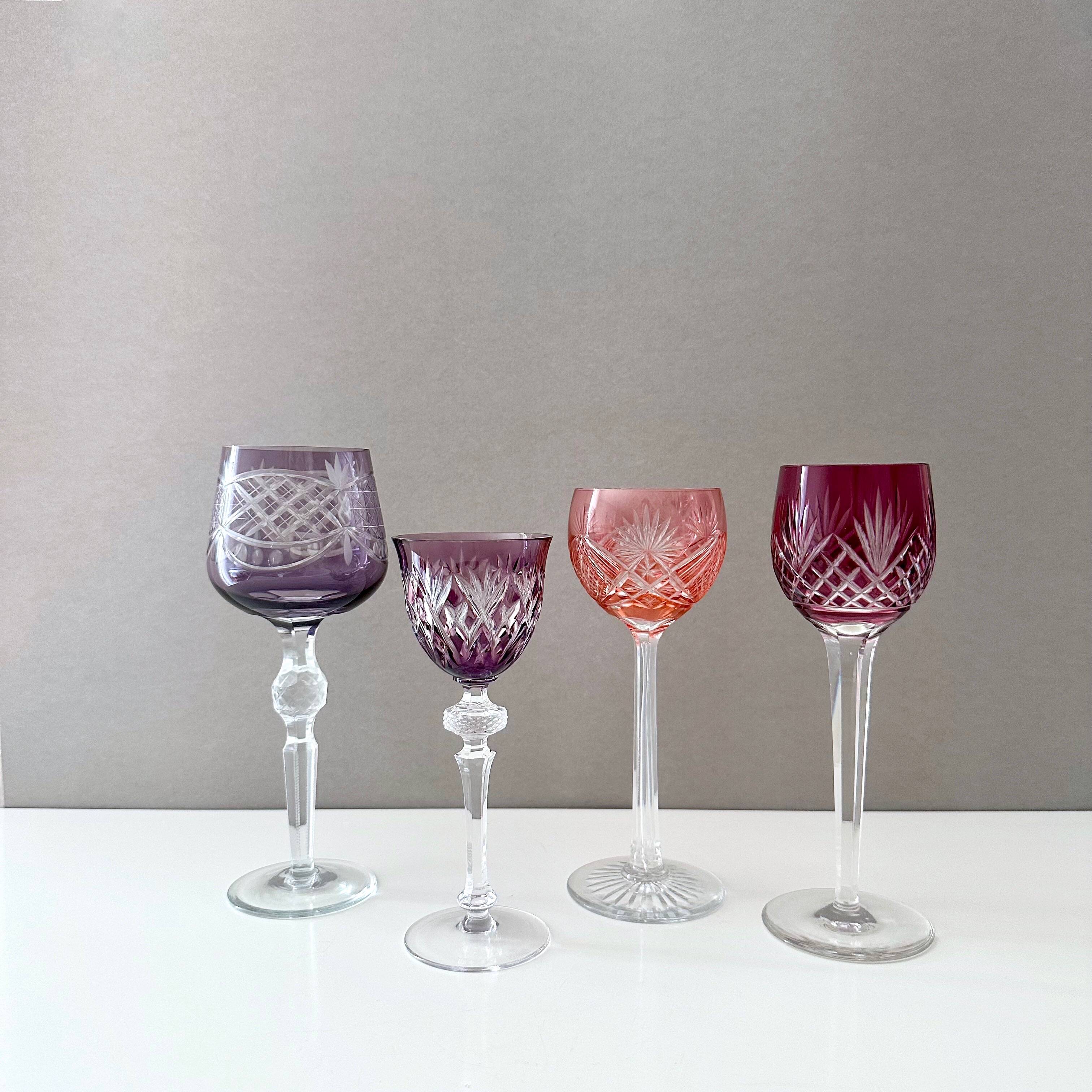 Collection crystal glasses, colored wine glass