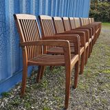 Stackable chair-armchair in solid teak with cushion by Vlaemynck