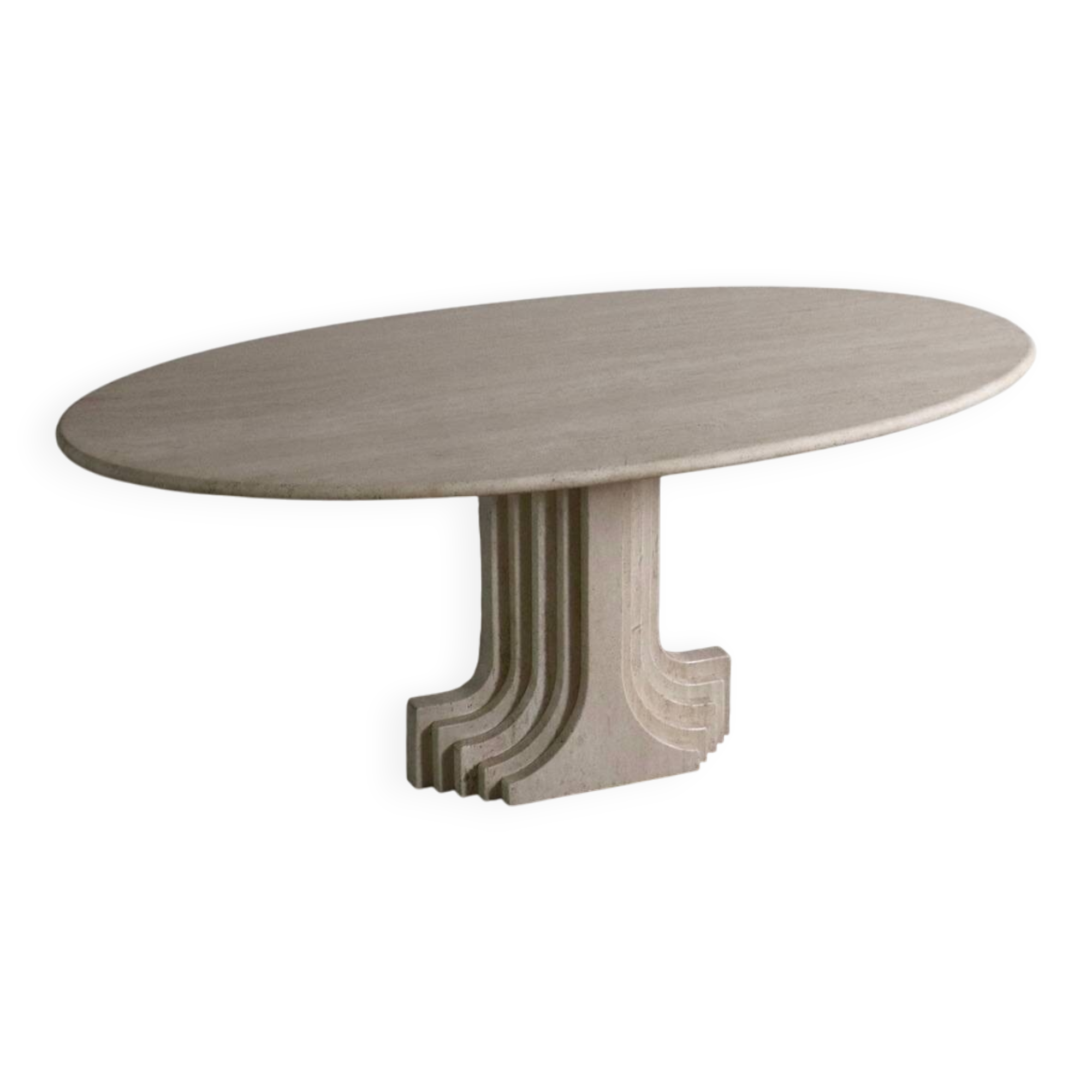 Table à manger ovale ‘Argo’ en travertin par Carlo Scarpa pour Simon Gavina, années 1970