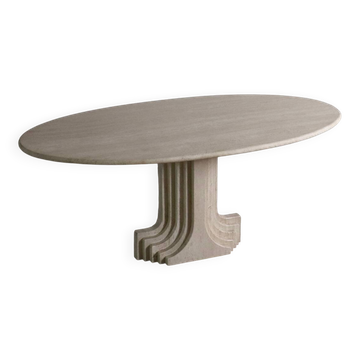 Table à manger ovale ‘Argo’ en travertin par Carlo Scarpa pour Simon Gavina, années 1970