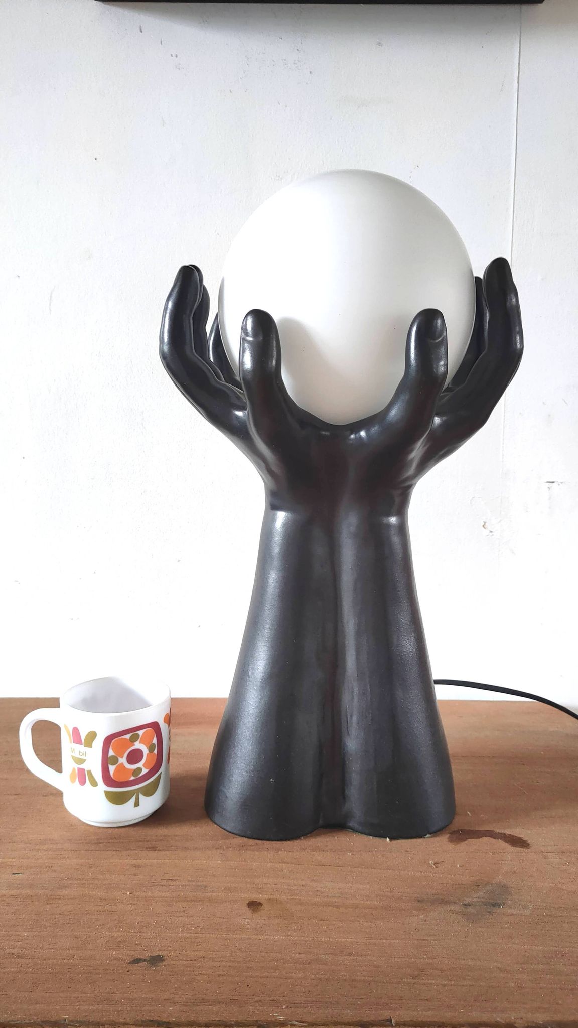 Large ceramic lamp pair of hands design 70s
