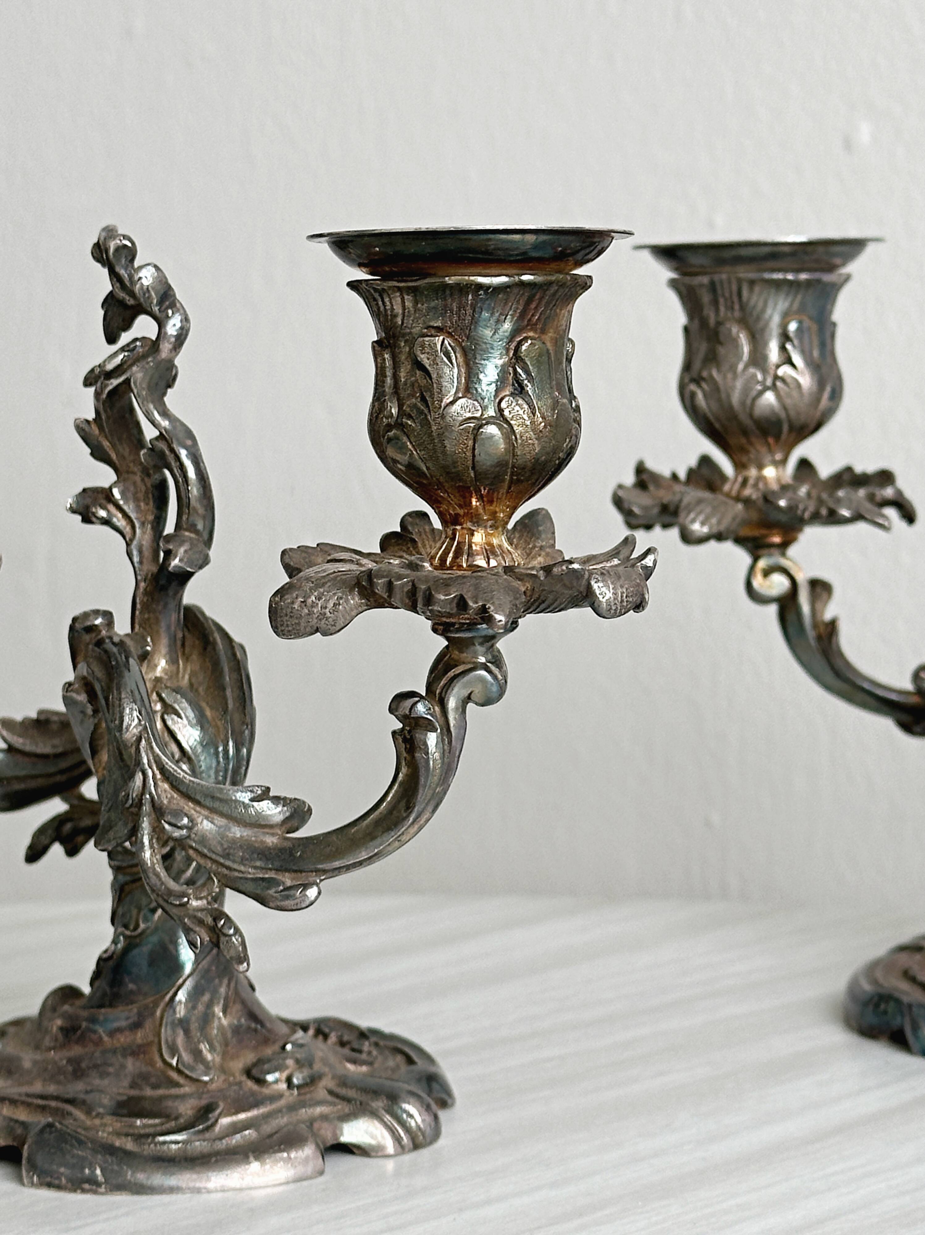 antique candlesticks set of 2 metal patina