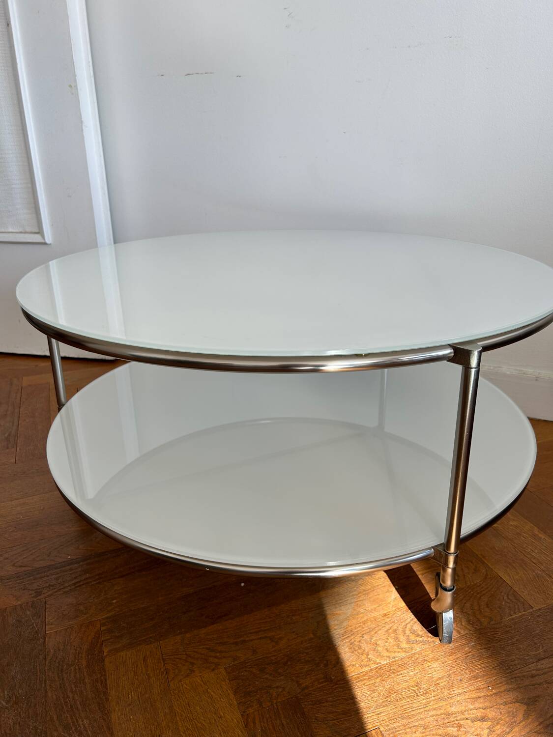 IKEA white glass coffee table by Ehlen Johansson, 1980s