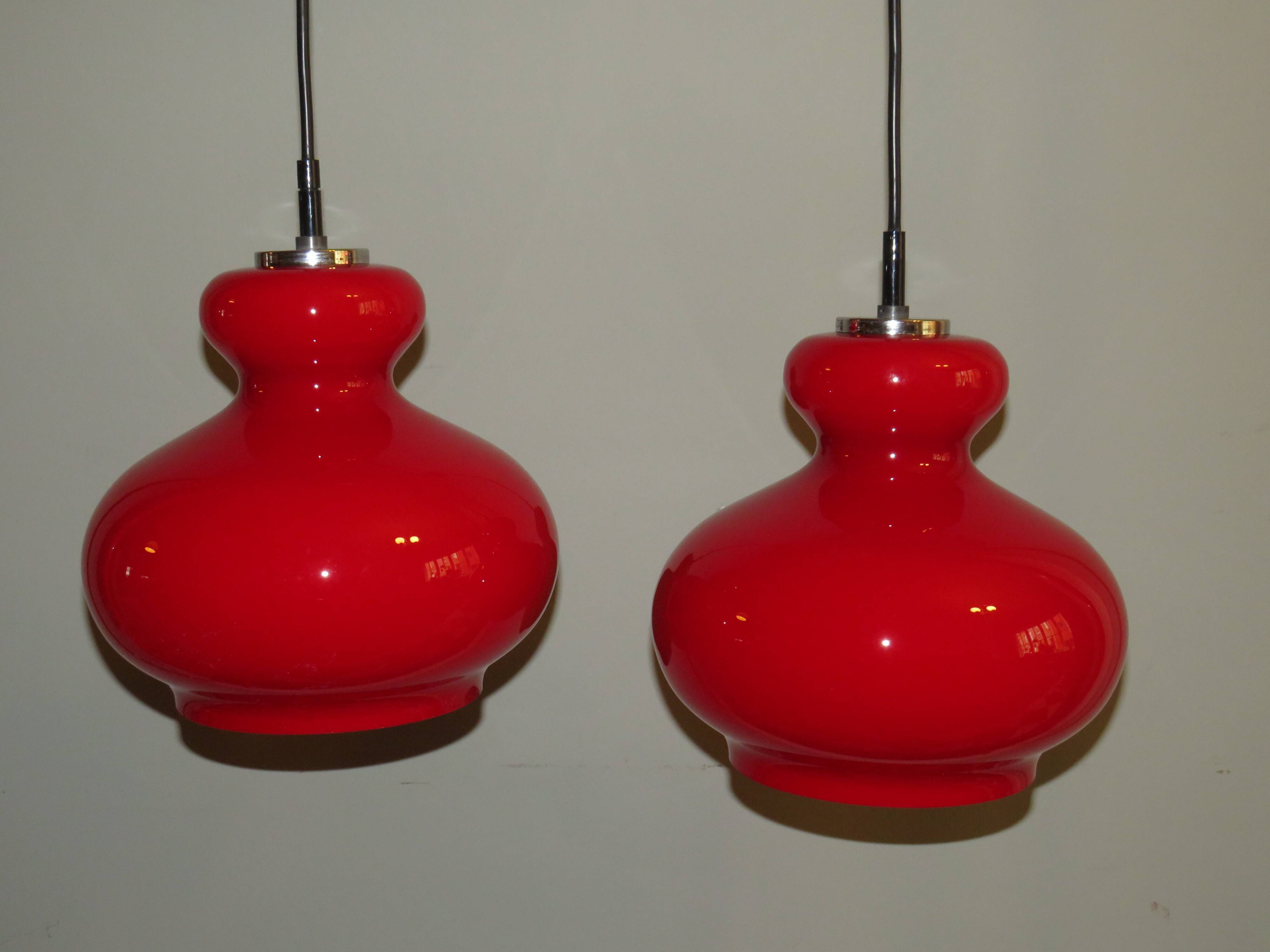 Red glass pendant lamp Peill & Putzler, Germany 1960-1970