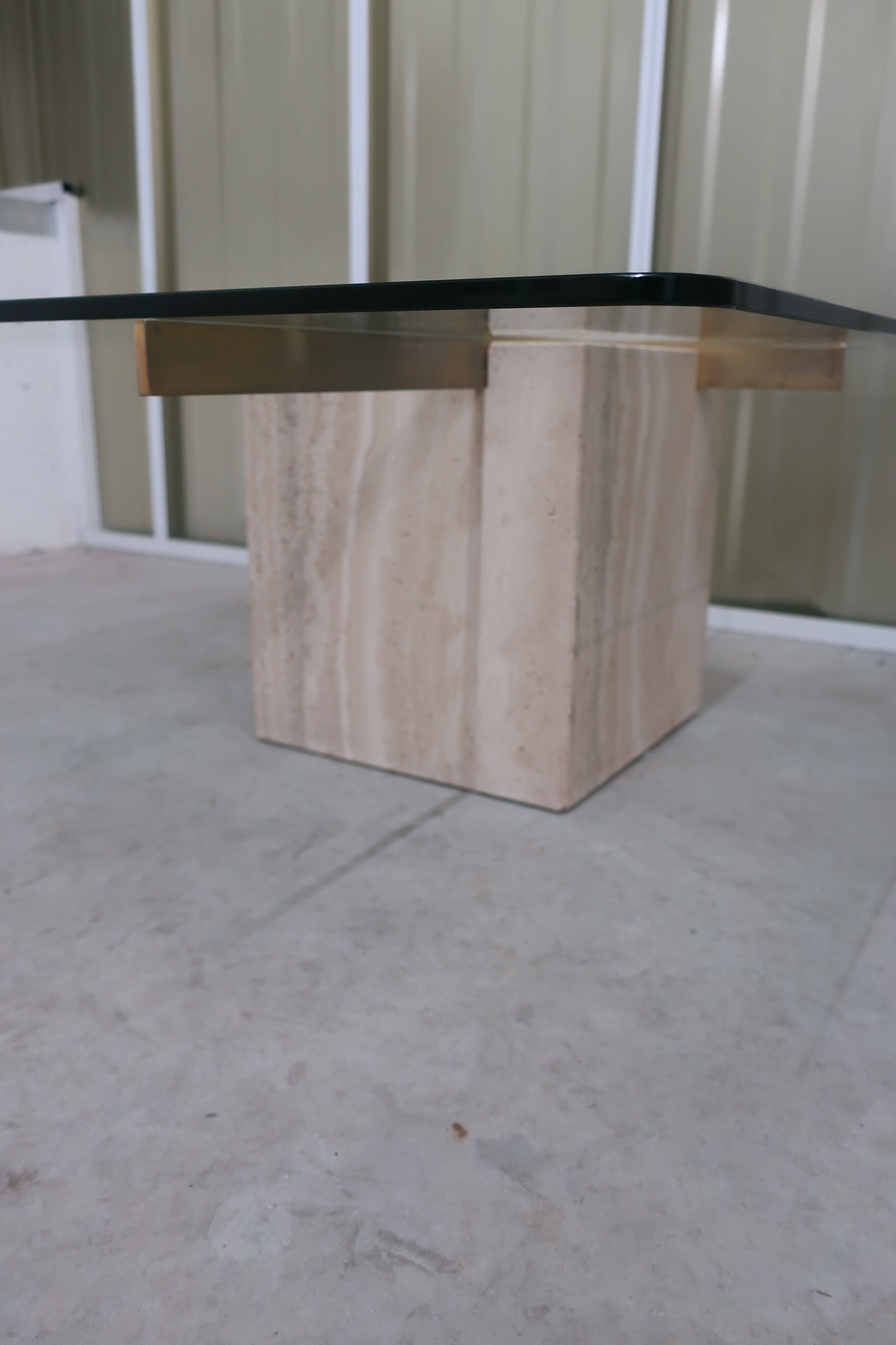 70s travertine and brass coffee table