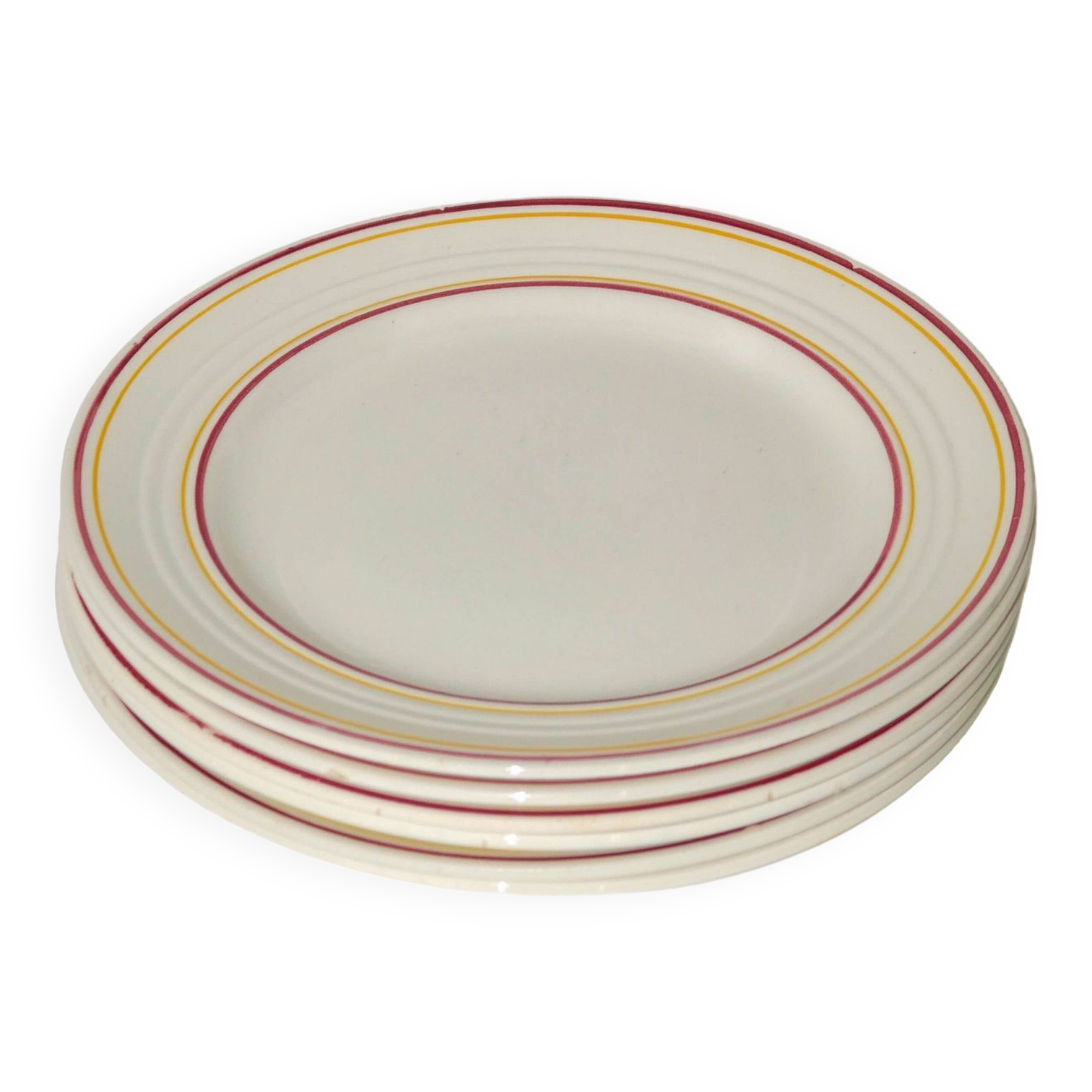 set of 6 Digoin Sarreguemines flat plates with red and yellow edging 1960
