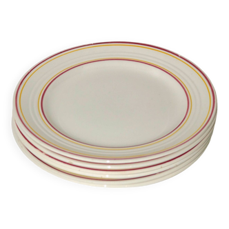 set of 6 Digoin Sarreguemines flat plates with red and yellow edging 1960