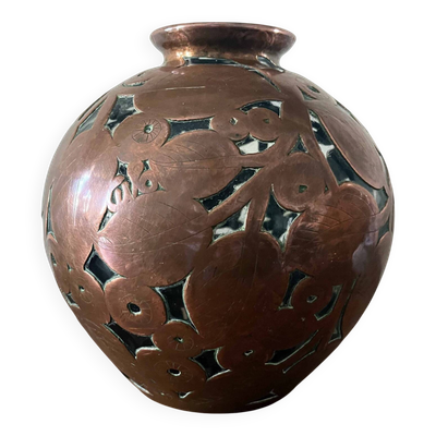 Vase boule en verre à motifs arabesques métalliques