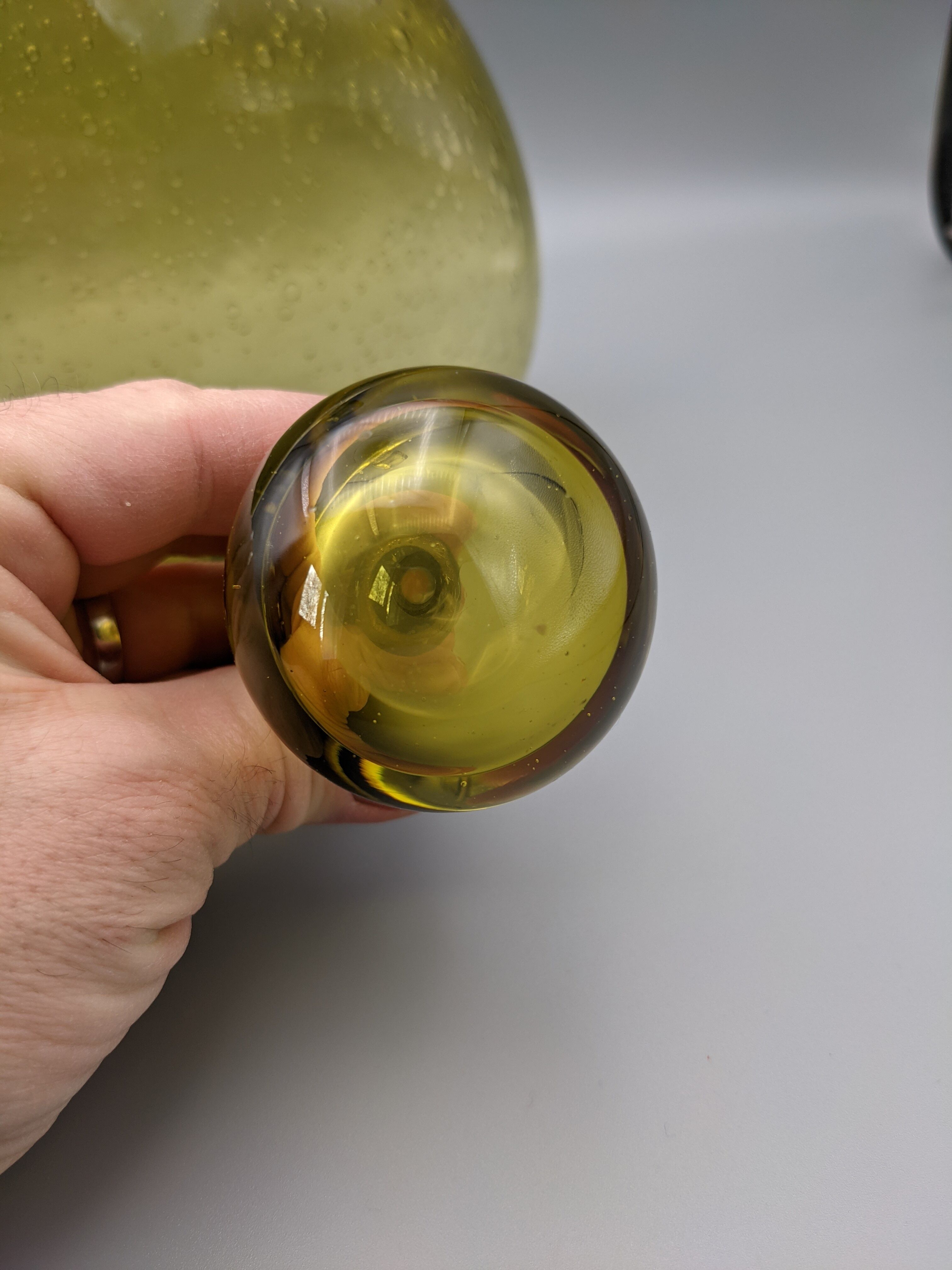 Cognac decanter in bubbled blown glass