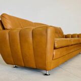 Vintage danish art deco style 3 person svend skipper sofa in tan leather