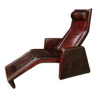 Large leather reclining lounge chair, Italy 1970s