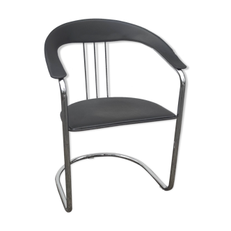 Chaise métal chromé et cuir style Bauhaus – années 70/80