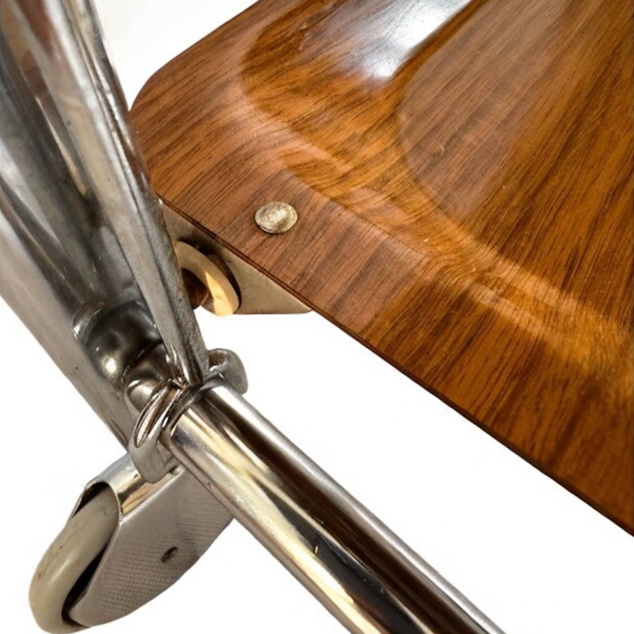 Bremshey Dinett Folding Trolley, Chrome & Teak, 1970s