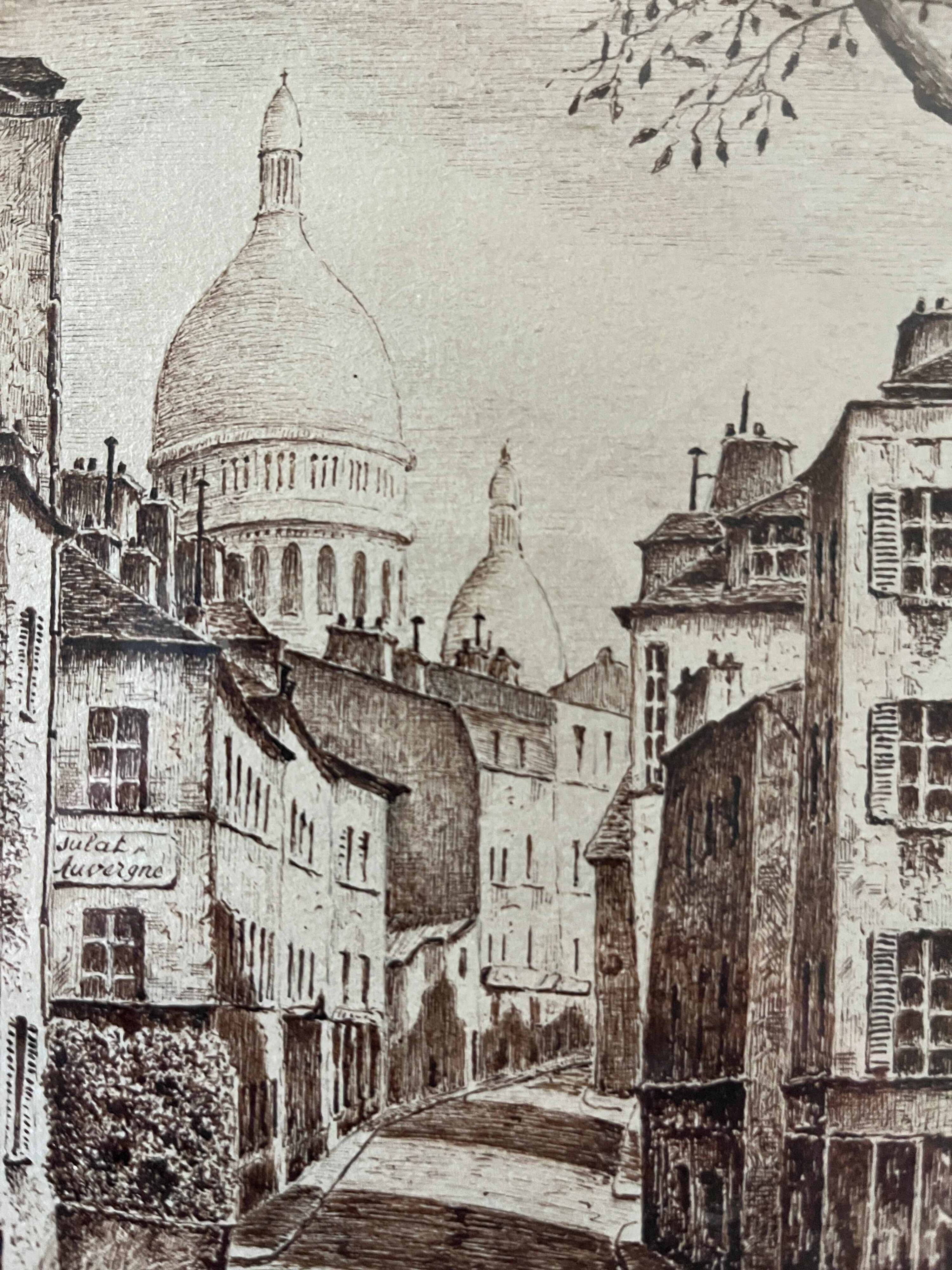 Tableau Lavis encre Paris Montmartre (rue Chevalier de la Barre) signé J. G