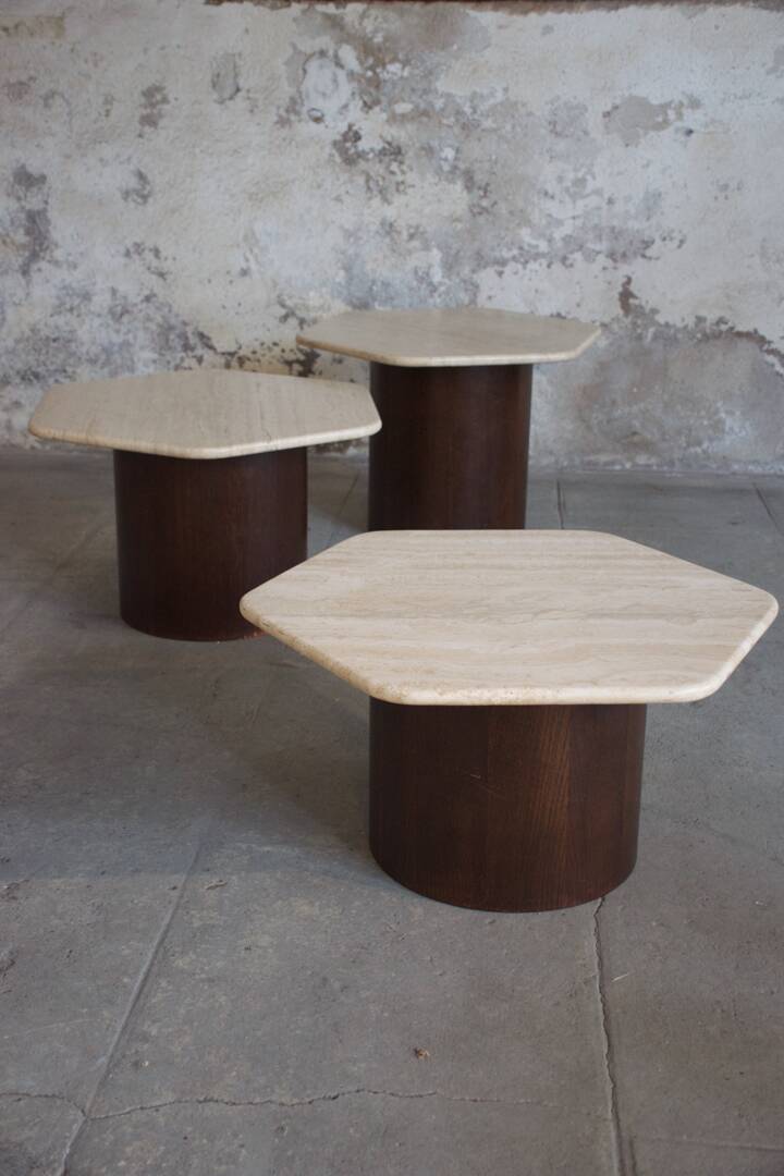Three Gigogne Travertine coffee tables 1960