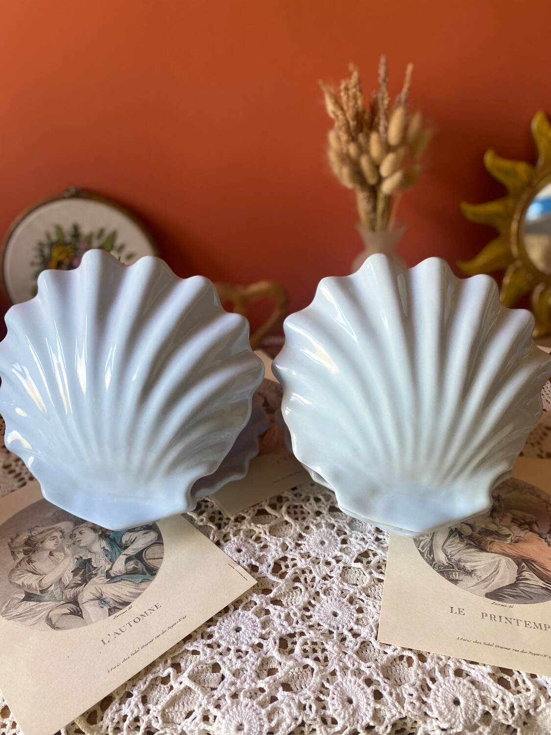 Rare pair of vintage shell lamps