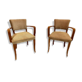 Paire de fauteuils bridge en bois massif et velours circa 1950